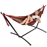 Double Hammock with Space Saving Steel Stand Includes Portable Carrying Bag - Red Color…