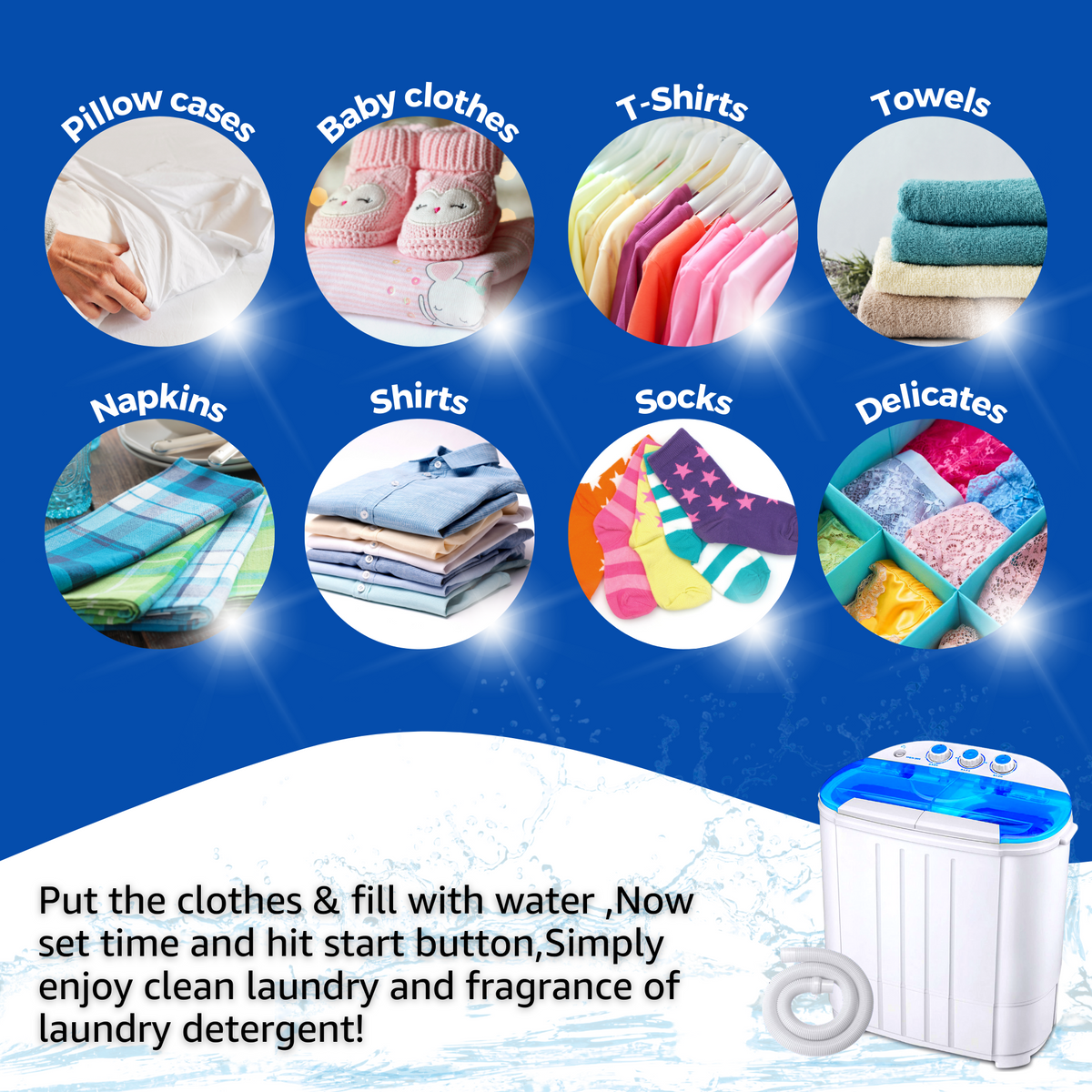 Intexca US Portable Twin Tub Mini Washing Machine w/ Spin and Dryer Fu