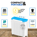 Intexca US Portable Twin Tub Mini Washing Machine w/ Spin and Dryer Function, Compact Design for College Dorms, Apartment, RV’s. Mini laundry Barrel Washer for Baby Clothes, Underwear, Delicates and More-Blue